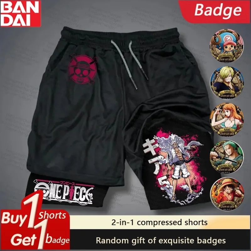 

One Piece Anime Print Trend Explosion Summer Y2k Clothes Double-layer 2-1 Compression Sport Pants Quick-drying Jogger Sweatpants