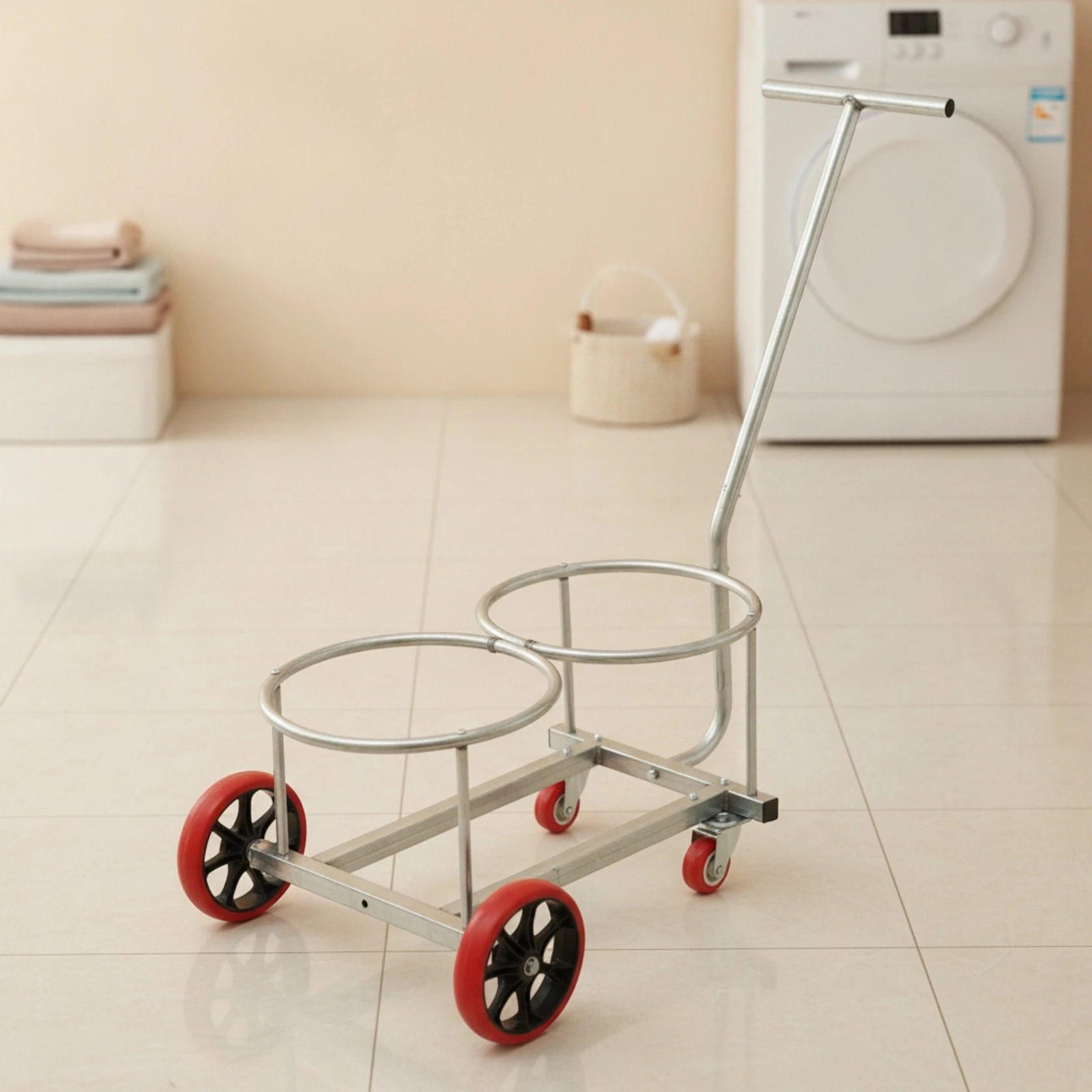 Rolling Cart with Pail Rings Mobile Pail Cart Hand Truck Sturdy for Cleaners, Garages, Workshops