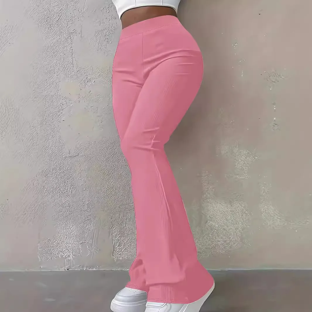 Slim High Waist Ribbed Leggings Solid Color Long Pants for Women Casual Basic