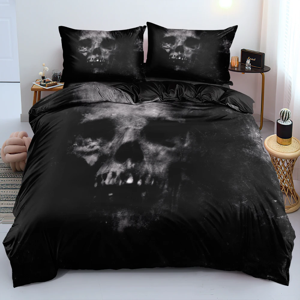 

Black Horror Skull Bedding Set Custom Design Comforter Cover Set Twin Queen King Size 245x210cm Bed Linen Bedroom Decoration