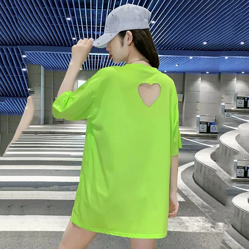 fluorescent green Fashion Women\'s T-shirt For Summer Short Sleeve Pulovers Loose Casual hot drill Cotton Tops T Shirt 4XL 150KG