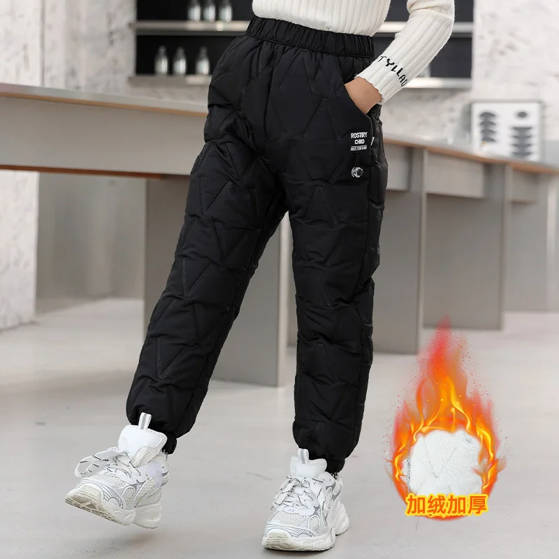 

Boys Plus Velvet Pants Winter Children's Thick Fleece Warm Cotton Pants Autumn Teen Padded Trousers Kids Outdoor Wear 5-12 Years