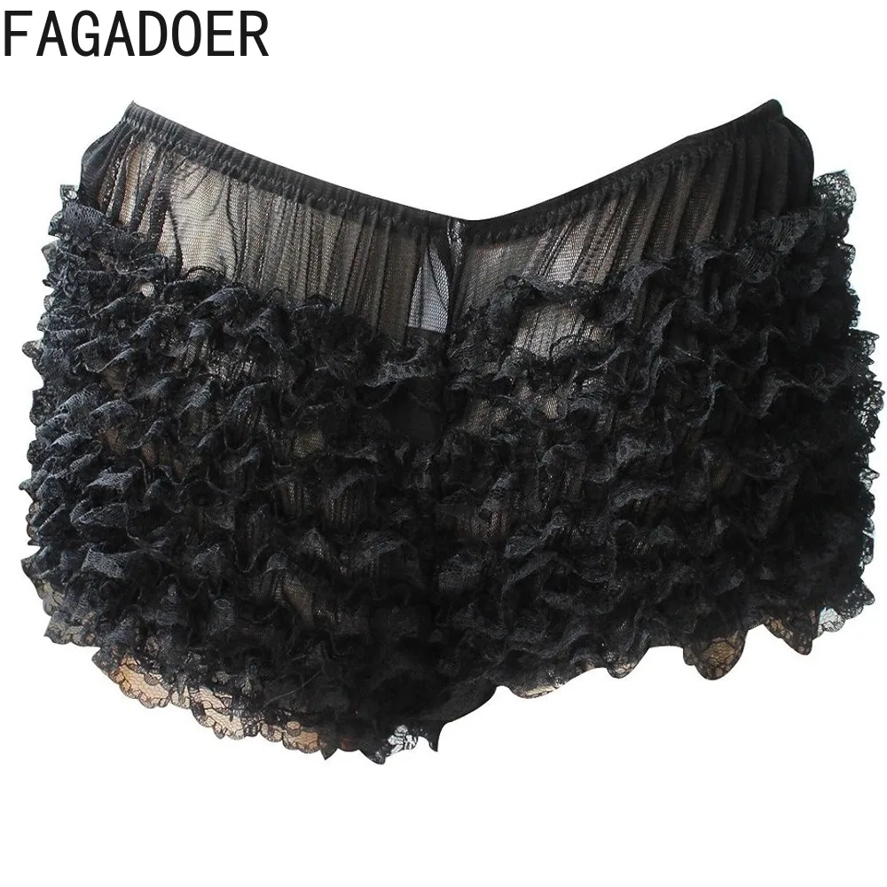 FAGADOER Y2K Cute Sweet Lace Shorts Women Solid Color Low Waist Ruched Patchwork Bodycon Shorts Hot Girl Streetwear Bottoms