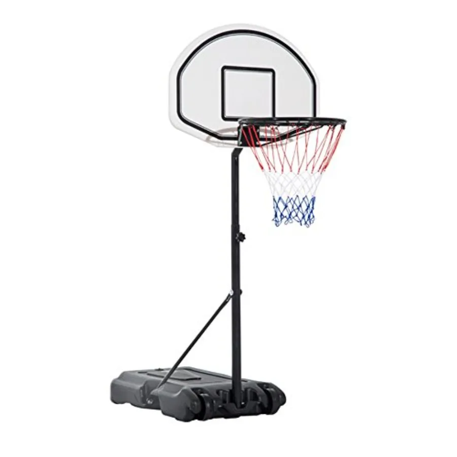 

Portable Pool Basketball Hoop System for outdoor swimming pool water games, durable plastic and steel construction, blue and wh
