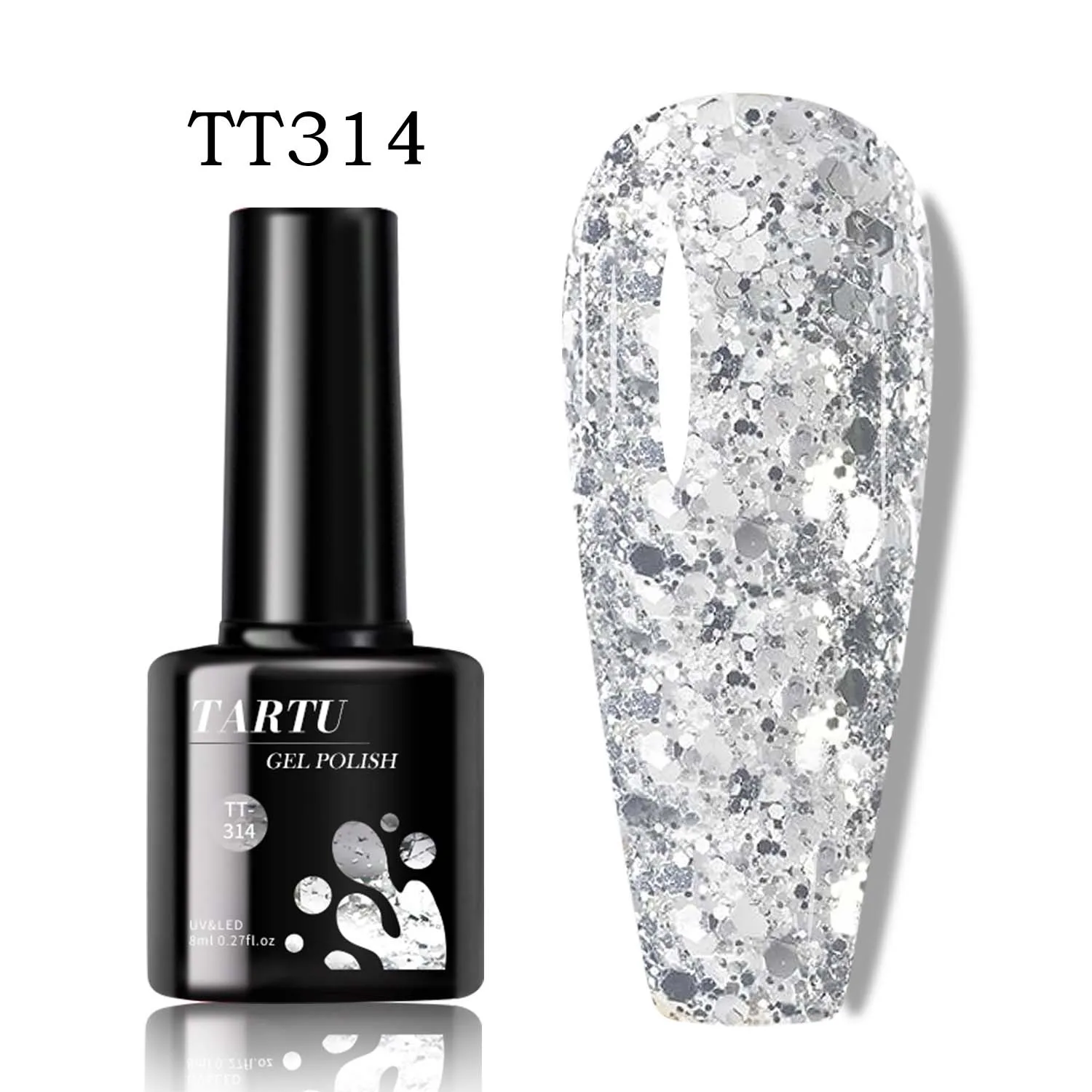 Smalto per unghie gel glitter olografico glitter argento da 8 ml Rimovibile LED/UV Paillettes glitterate a lunga durata Salone per nail art per la casa