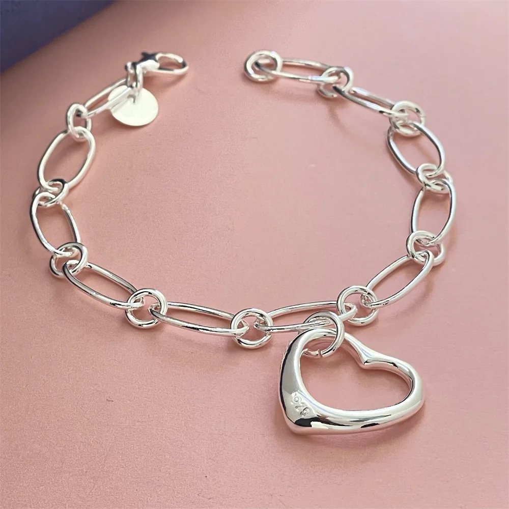 Andara925 sterling silver paper clip heart pendant charm bracelet men and women jewelry gift