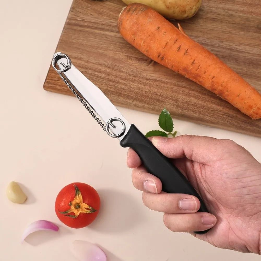 Stainless Steel 2 in 1 Peeler Slicer Spring Assisted Portable Potato Carrot Shredder Quick Slicing Rustproof Scallion Cutter