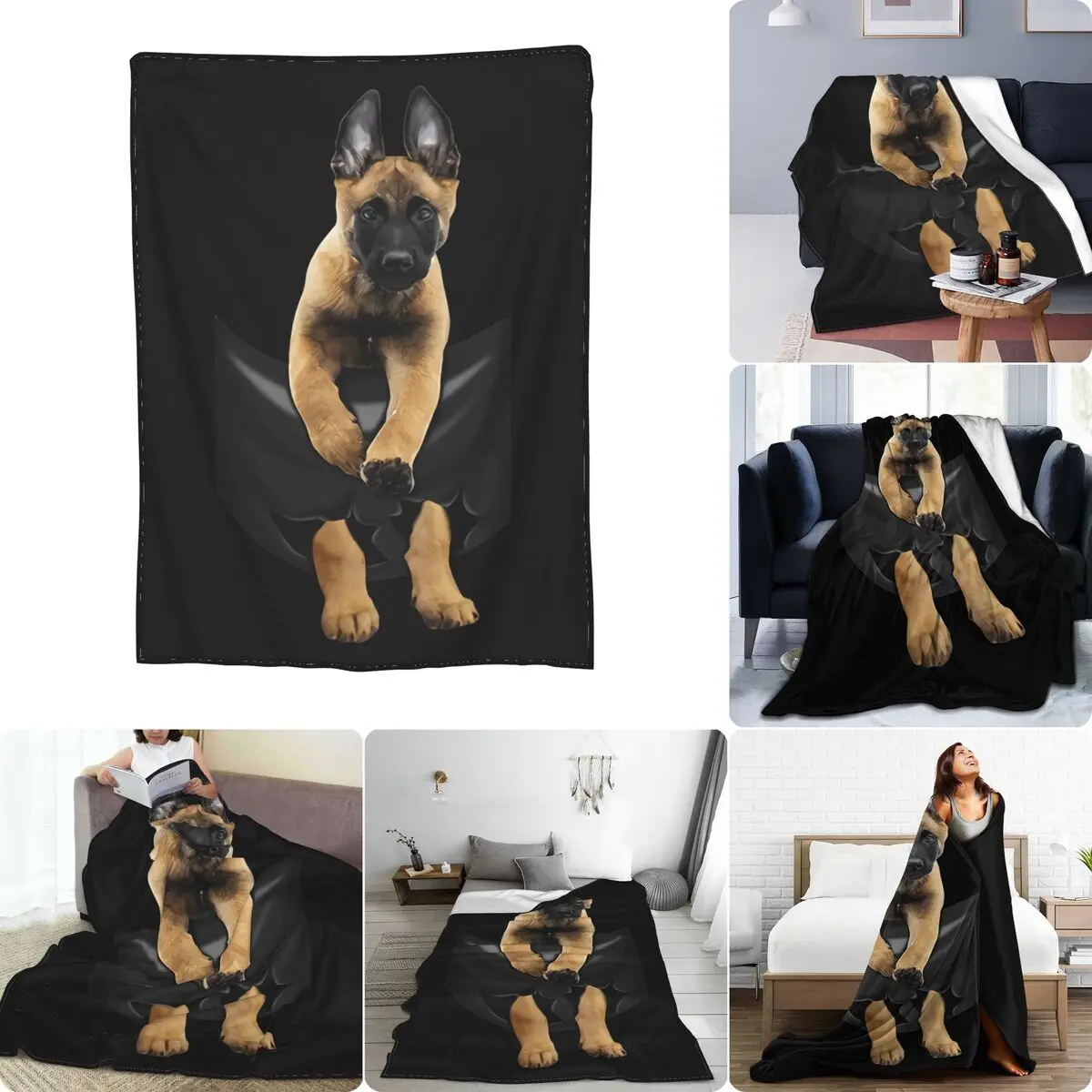 Belgian Malinois Dog In Pocket Ultra-Soft Micro Fleece Blanket Home On Couch Coral Fleece Cover Blanket