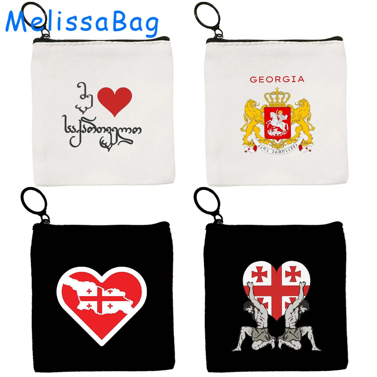 Vintage Love Heart Georgia Flag Map Georgia State Flag Map Letter Print Canvas Coin Purse Key Case Small Bag Wallet Zipper Pouch