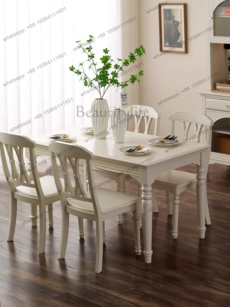 

American light luxury country white pastoral French cream style solid wood dining table