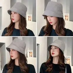 Outdoor Plush Bucket Hat Warm Suede Wool Panama Hat Winter Soft Fisherman Cap for Women