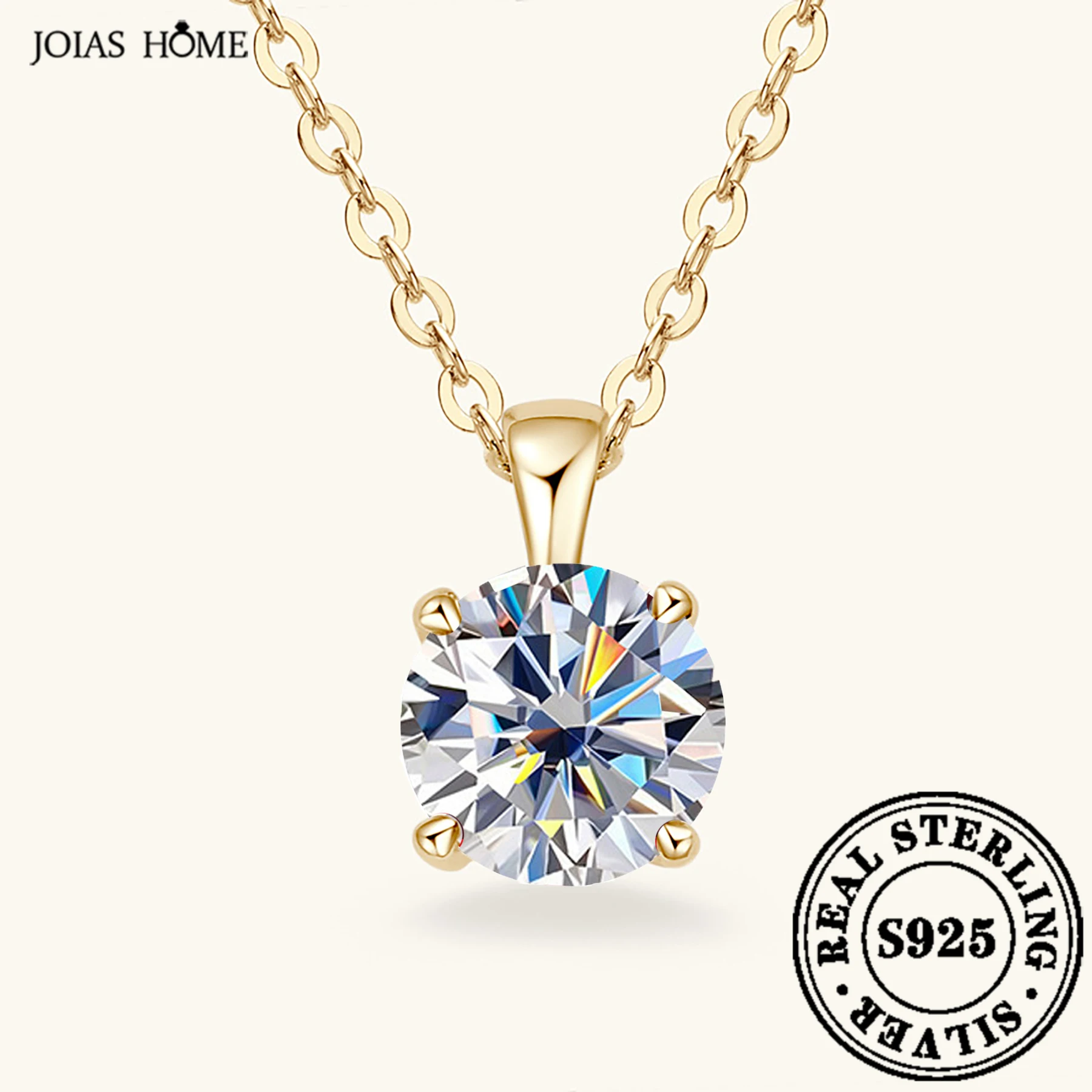 JOIAS HOME Sterling Silver925 D Color Moissanite Gemstone Pendant Necklace Classic Four Claw OChain Gift For Wife And Girlfriend