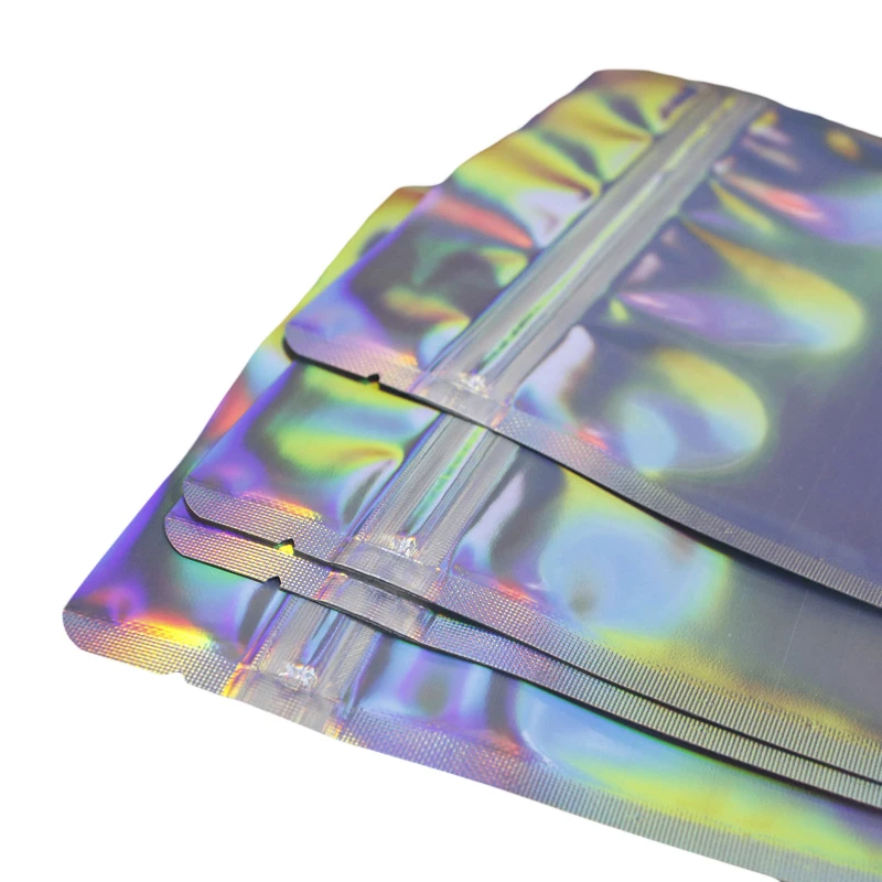 Translucent Laser Aluminum Foil Stand Up Zipper Top Pouches Doypack Clear Front Holographic Mylar Zip Lock Packaging Bags