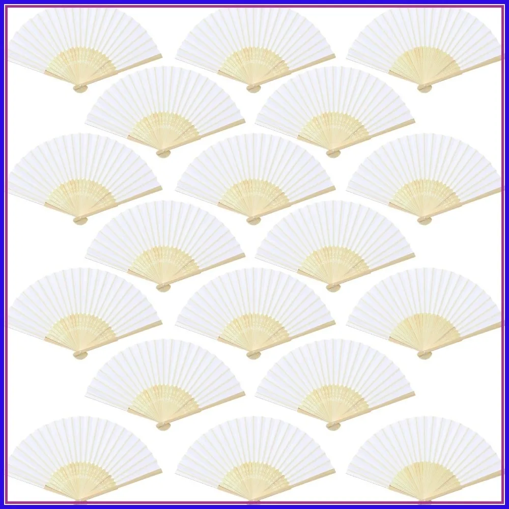 

18 Pcs White Handheld Cloth & Bamboo Folding Fans for Wedding Decor, Church Gifts, Party Favors