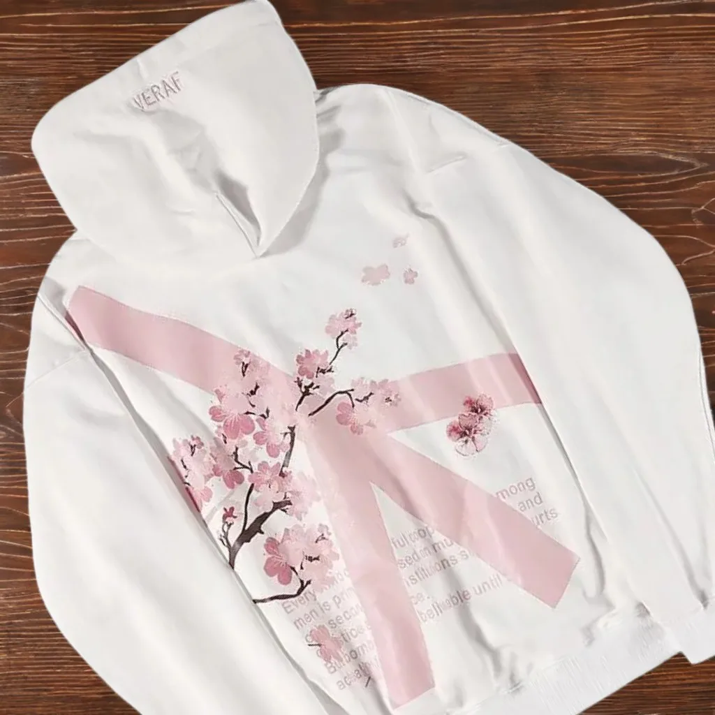 Harajuku Cherry Blossom Graphic Print Oversized Hoodies Gothic Casual Hoodie Sweatshirts Streetwear Y2k Men Women Clothing