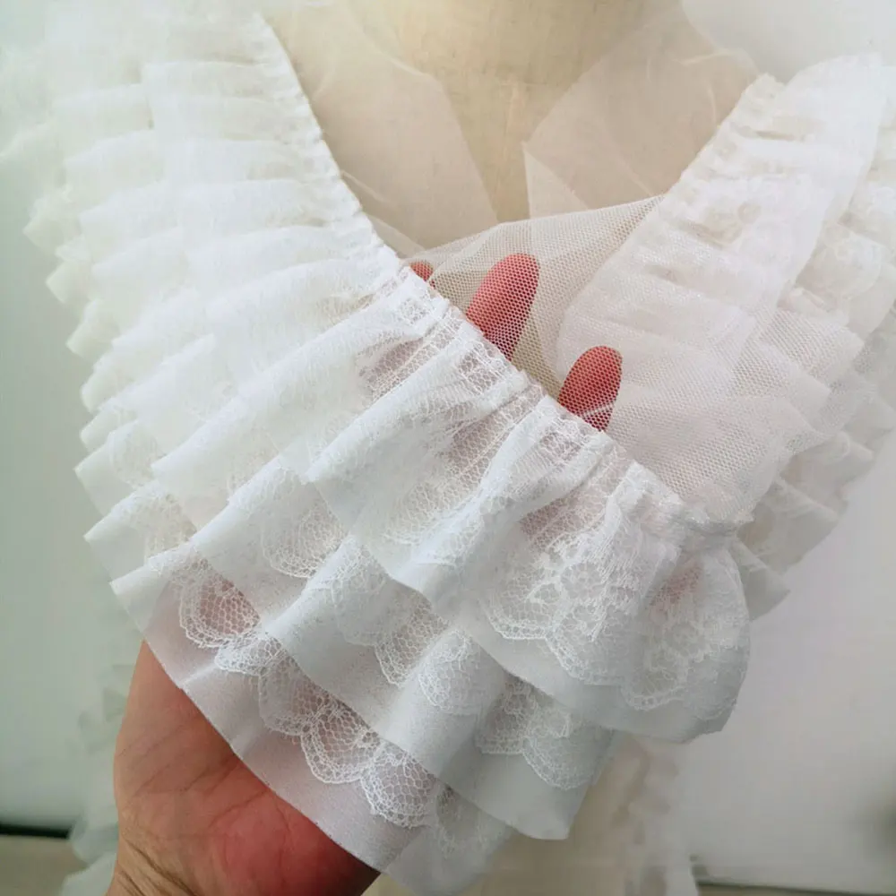 Finitura con frange in chiffon a 3 strati da 13 cm di alta qualità 1 metro bianco nero 3D pieghettato per artigianato fatto a mano