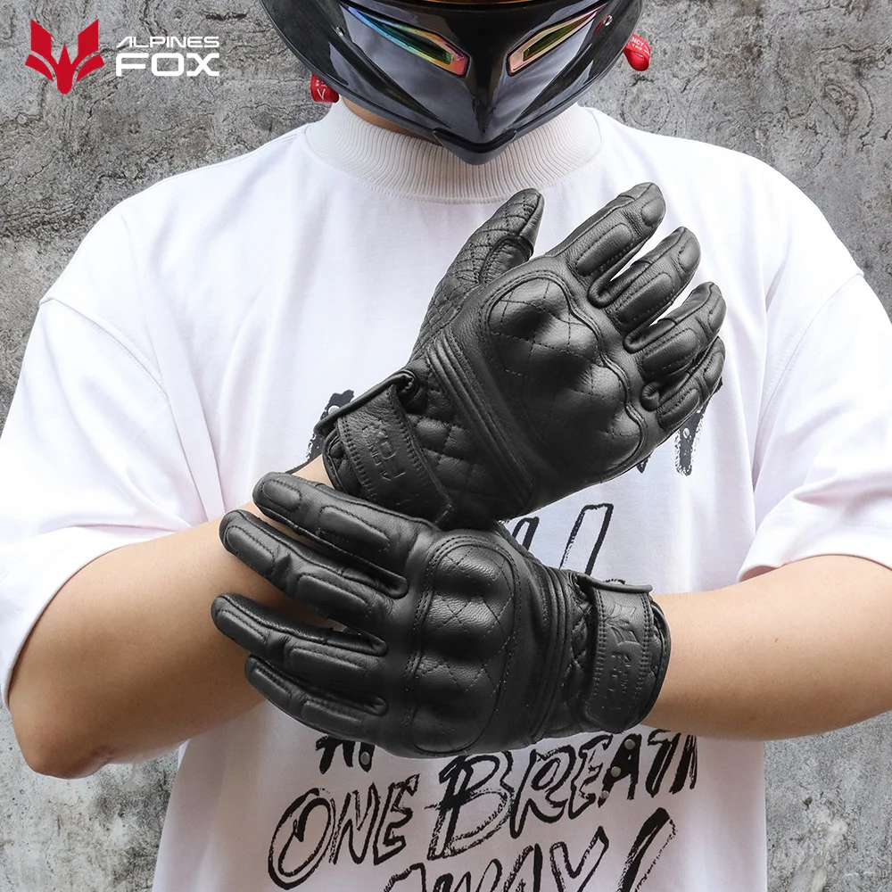2024 Vintage Leather Motorcycle Gloves Men Black Anti-fall Motorbike Riding Touch Screen Motocross Moto Racing Biker Glove M-XXL