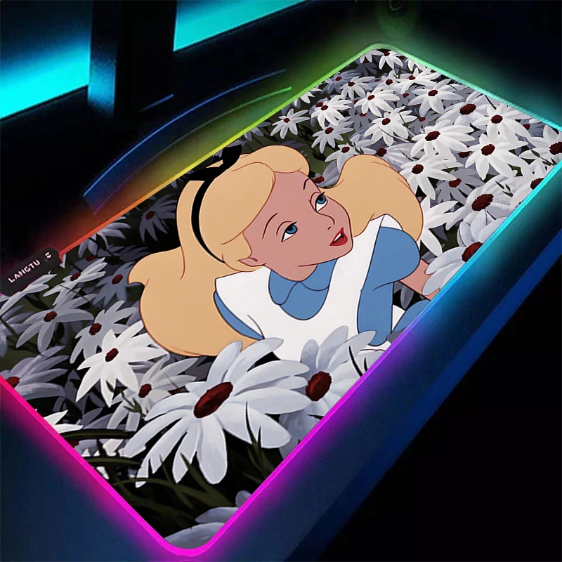 

LED Mouse Pad A-Alices in Wonderland Gamer Large XXL Tablet Varmilo Keyboard Carpet Backlight Gaming Accessories RGB Mousepad