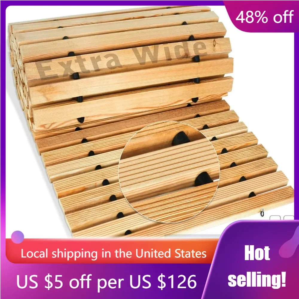 

12' Wide Wooden Garden Pathway with Anti Slip Solid Wood Slat Connected by Steel Wires Roll Decorative Boardwalk for Patio Paths