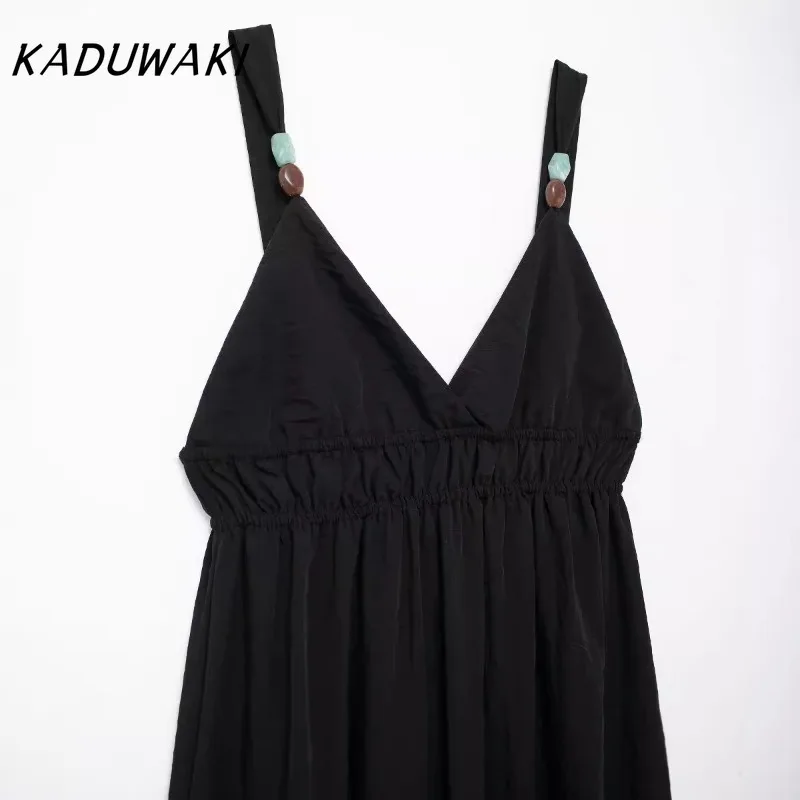 KADUWAKI Fashion Sexy V-Neck Sleeveless Black Halter Robe Classic Slim Pleated Maxi Beach Dresses Летнее Платье Больших Размеров