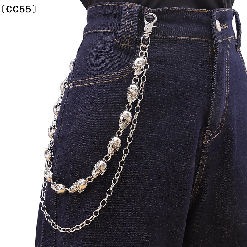 Fashion Punk Metal Pants Chain Trendy Hip Hop Waist Chains For Men Women Personalized Skeleton Pendant Jeans Chain Gifts〔CC55〕