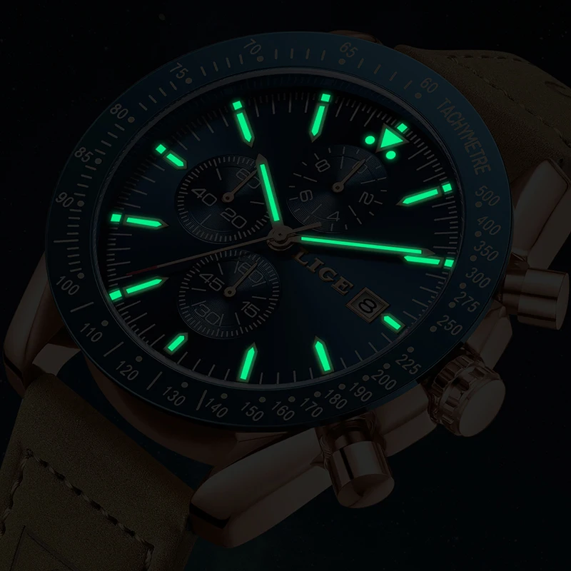 LIGE Orologio Casual da Uomo Moda Business Orologi da Uomo al Quarzo in Pelle Impermeabile Cronografo Luminoso Orologio Maschile Montre Homme