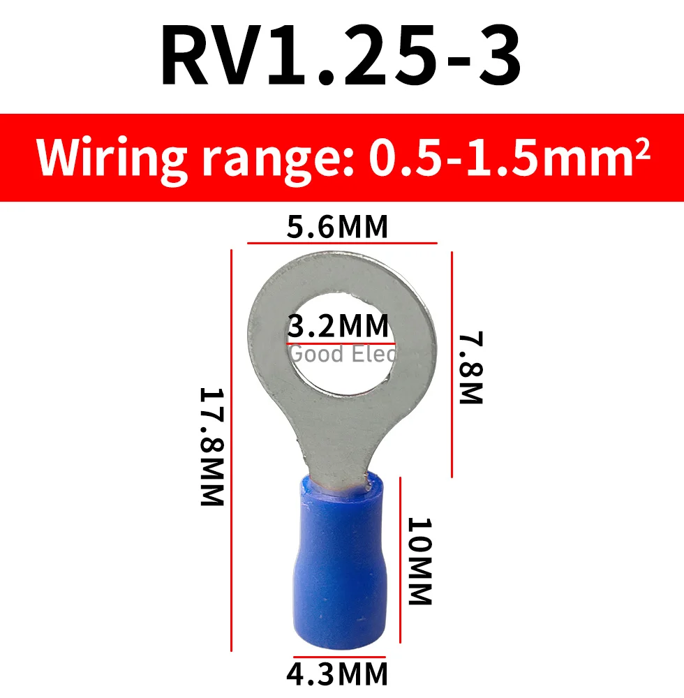 50pcs red RV1.25-3 RV1.25-4 RV1.25-8 Ring Insulated Wire Connector Electrical Crimp Terminal Cable Wire Connector AWG