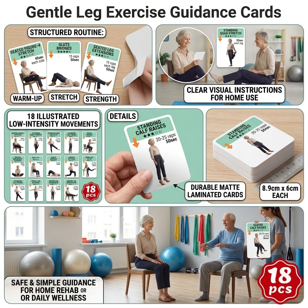 18 Pack Leg Exercise Cards Matte Coated Paper for Seniors Home Fitness Mobility Strength Workout Guide Durable Lightweight