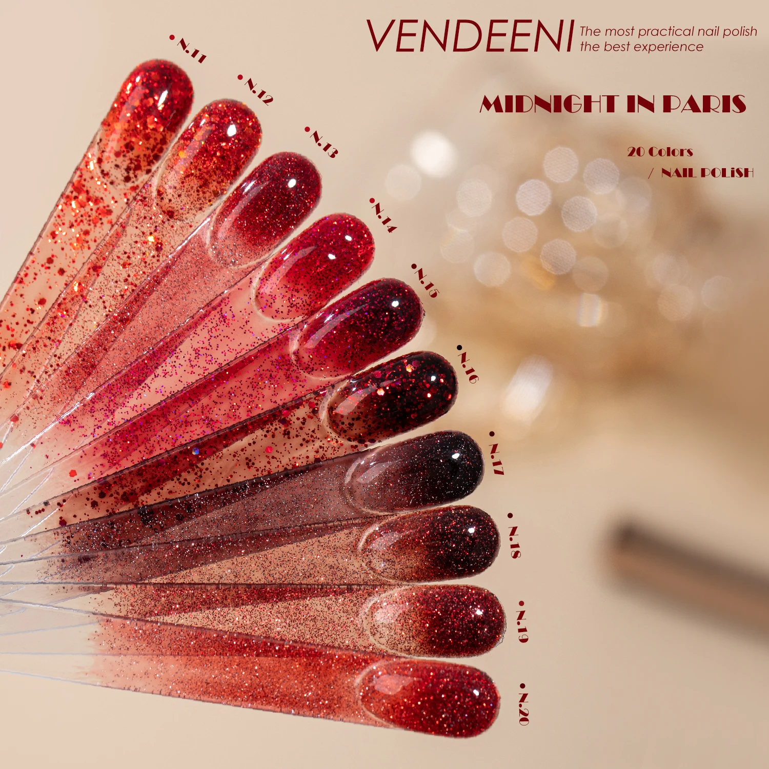 Vendeeni Reflective Glitter Gel Nail Polish Valentine Collection HEMA TPO FREE OEM Super Shiny 20colors Red Flash Gel Polish