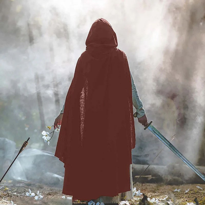 

Men's Medieval Knight Hooded Pure Color Cloak for loween Cosplay Film Performance oulder awl Stage Costume Chinese PU ...