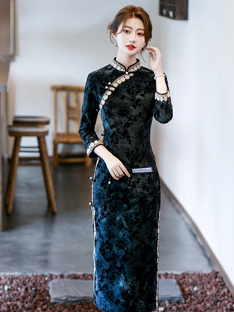 

Элегантное длинное платье в китайском стиле, новинка 2026 года, больших размеров, скрывающее живот, красивое повседневное платье для мам, модель New Model