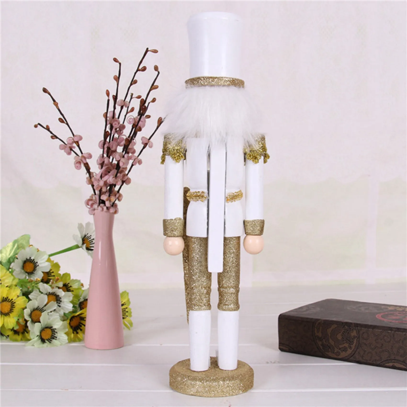 30CM Christmas Decorations Nutcracker Puppet Creative Wooden Handicraft Christmas Desktop Decorations Silver