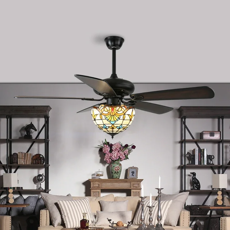 

Mediterranean Fan Lights Vintage Chandelier Integrated Home Ceiling Fans Light Wooden Fan Leaf Multi-stage Adjustment Fan Lamps