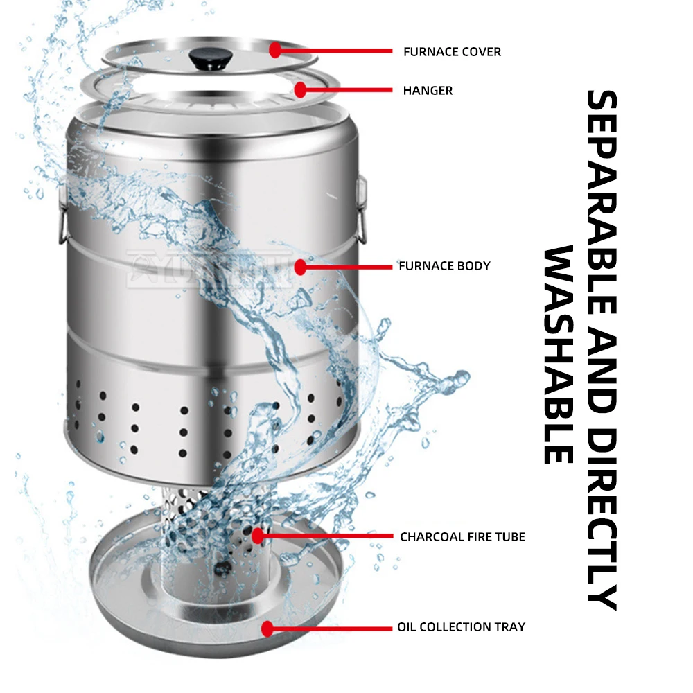 موقد أسياخ مشوي معلق بالفحم 28 سلاسل فرن جريل خارجي محمول بدون دخاني موقد شواء
