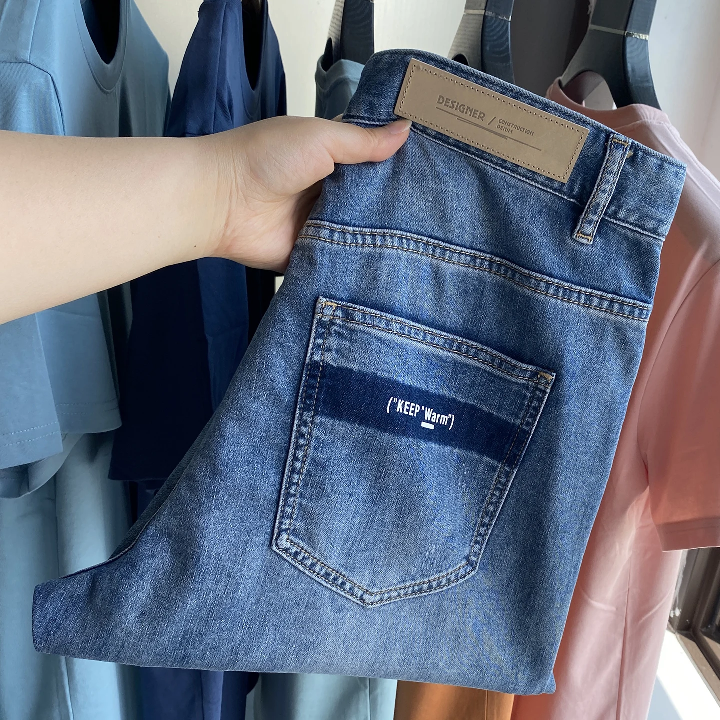 

H-Home Men's Rinsed Cotton-Lyocell Blend Summer Thin Breathable Nine-Piece Denim Jeans Worn-look Tear Hole Casual Straight Le...