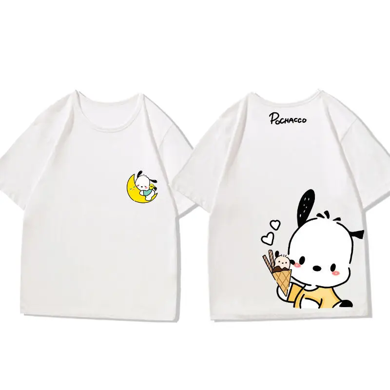 

Белая детская футболка New Sanrio Pacha Dog из чистого хлопка с двусторонним принтом, комплект для родителей и детей, модная брендовая футболка