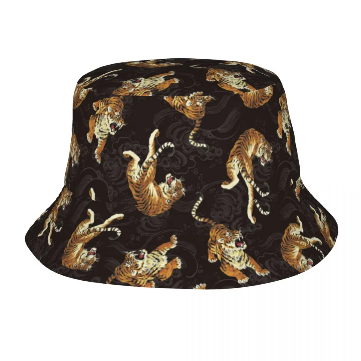 

Tiger Print Unisex Casual Sun Hat Bucket Bob Hip Hop Cap Fisherman Panama