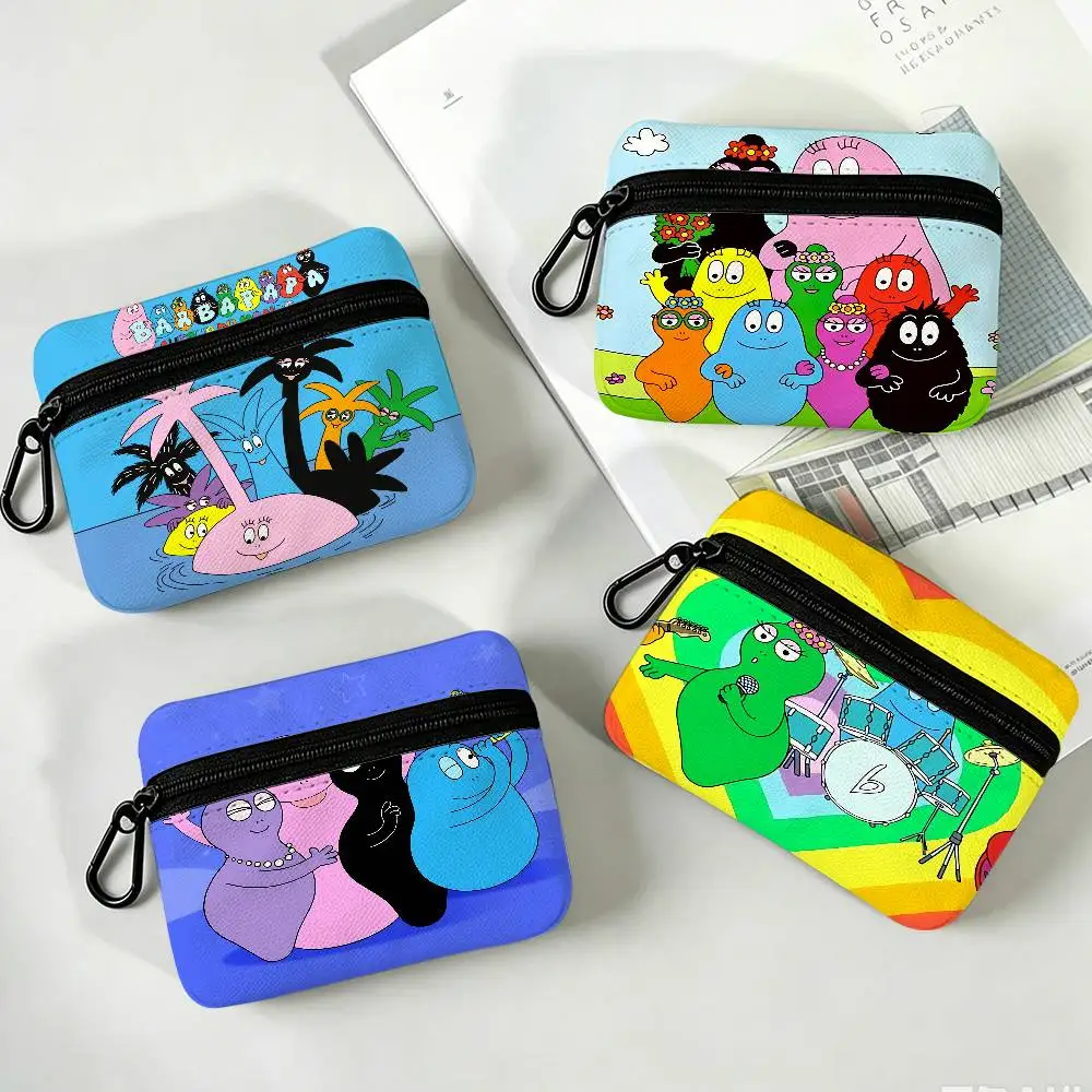 Les Barbapapa Family Anime Oxford Fabric Zipper Pouch Lightweight Hanging Coin Wallet For Coins ID Cards Keys Lipstick Earbuds