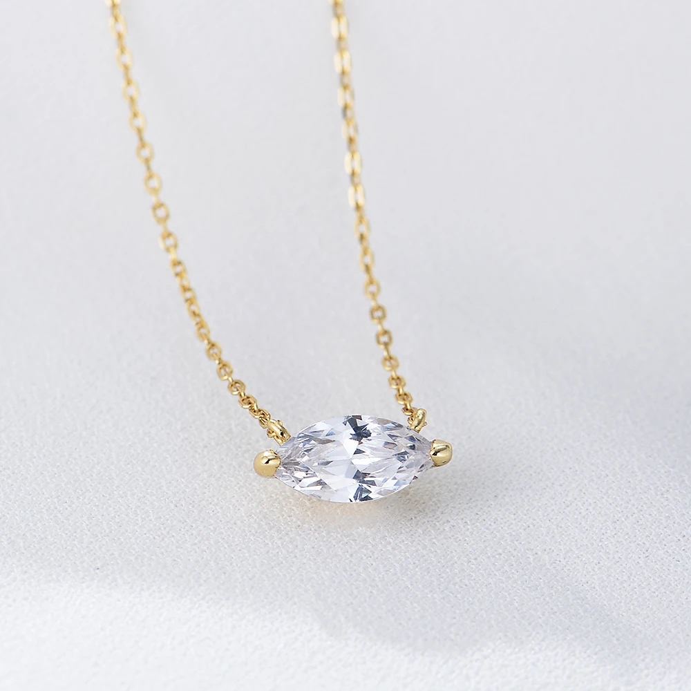 New Style Lower Price 925 Zircon Stone Marquise Pendant Claw Setting Necklace