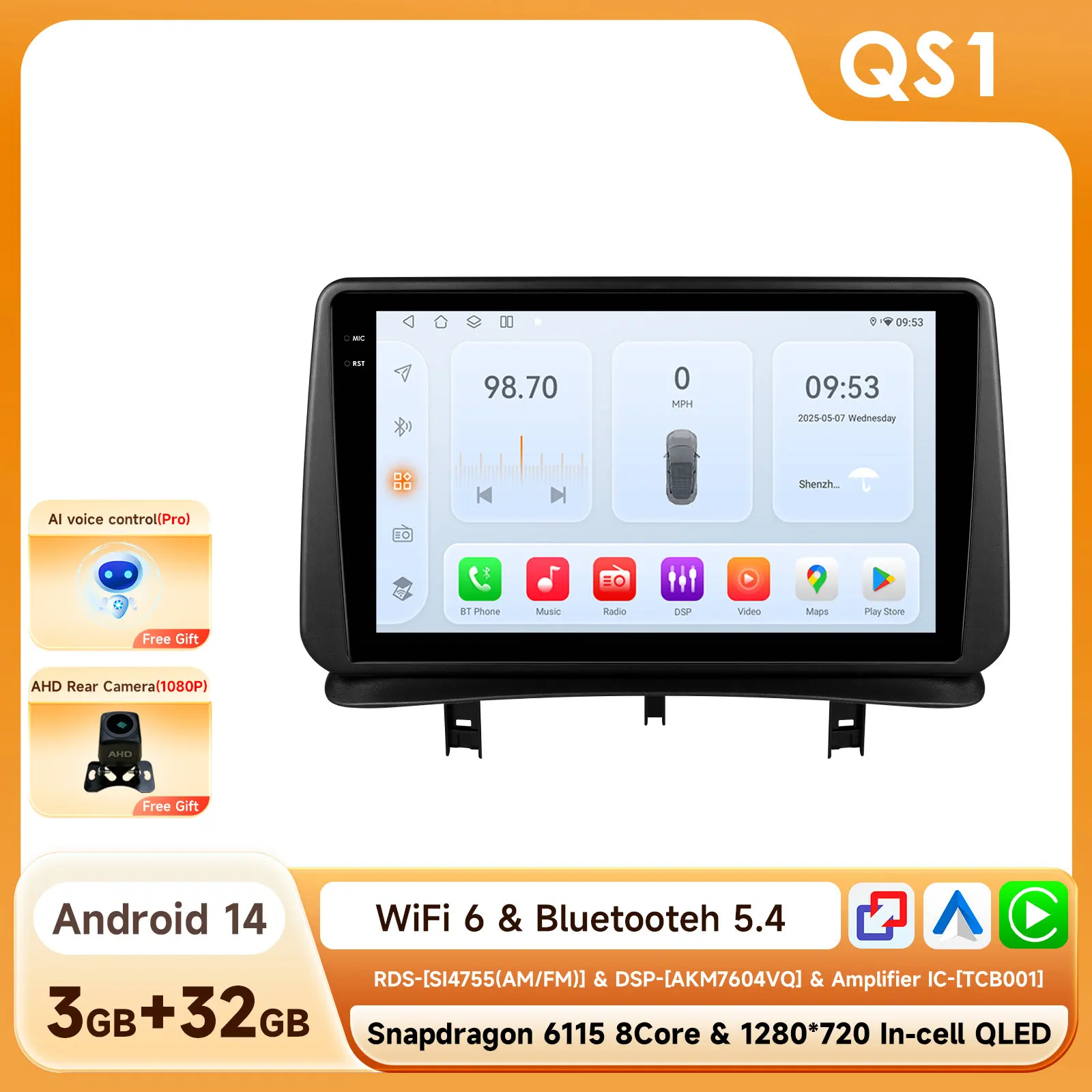 Auto Intelligente Radio Speler voor Renault CLlO 3 2005-2014 Draadloze Carplay Android Auto Multimedia GPS 2din 6115 Audio 360cam - afbeelding 1