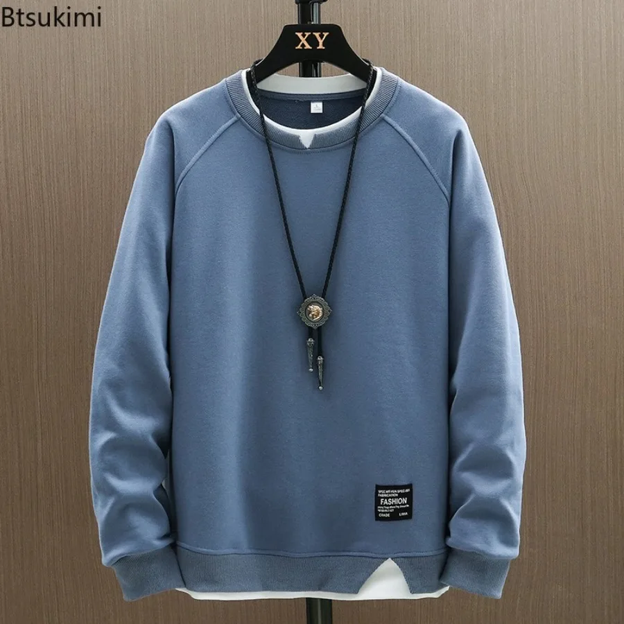 Spring New Men's Solid Casual Sweatshirts Harajuku Fashion Fake Two Pieces O-neck Hoodies Versatile Tops Hip Hop Streetwear Male