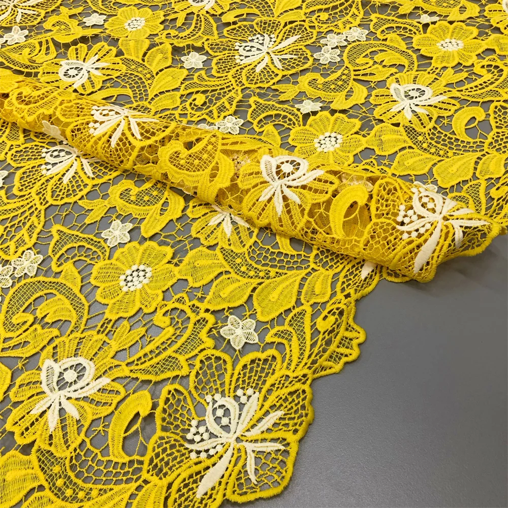 Afrikanischer Luxusstoff 2026 Hochwertige Spitze Wasserlösliche Bestickte Modische Weiche Weiße Spitze 5 Yards – Detail 14