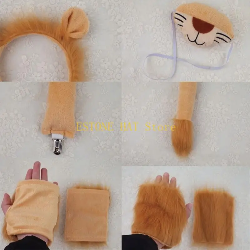 

49MF Lion Animal Dress up Kits Include Hairband, Tail, and Bowtie for Halloween