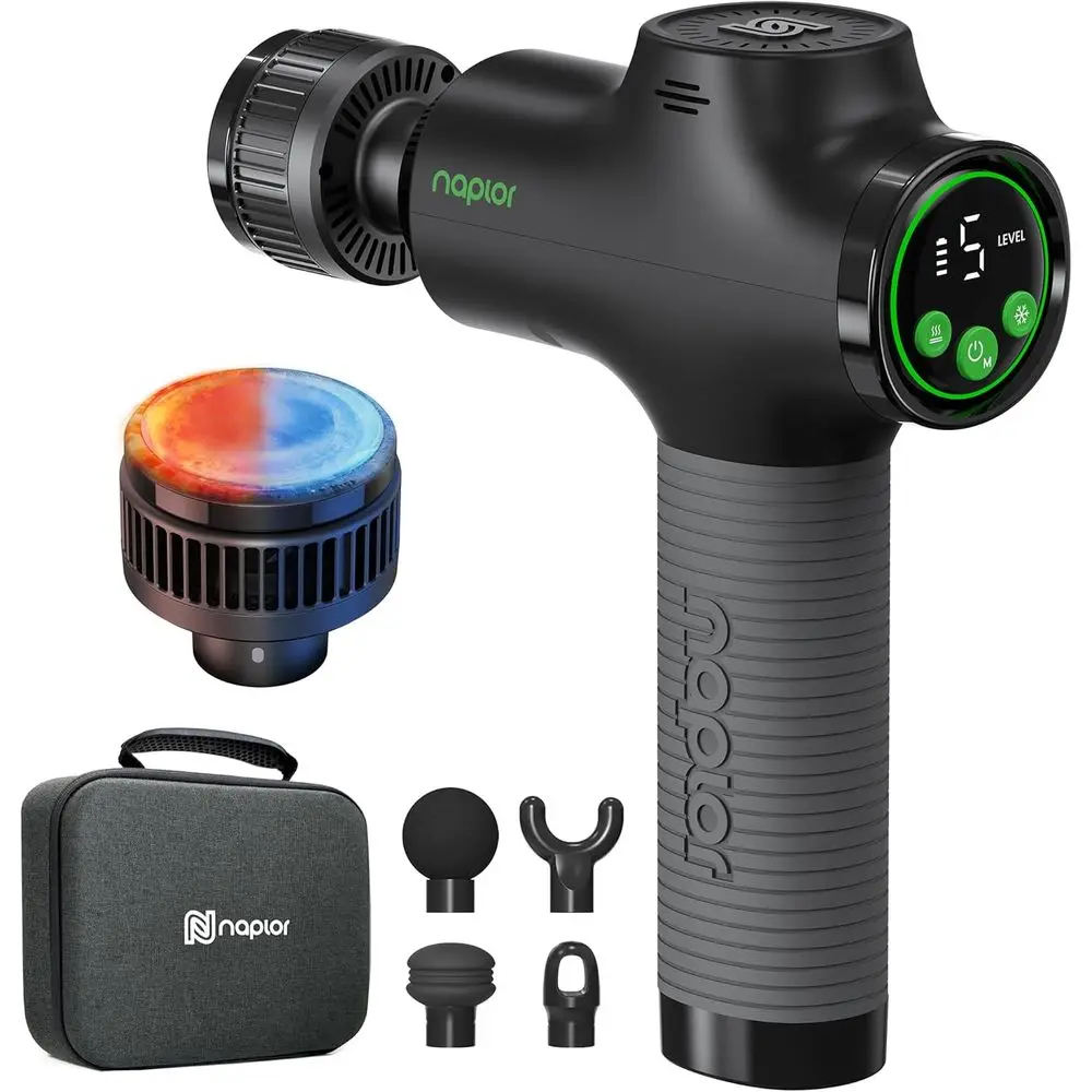 

2026 Advanced Deep Tissue Massage Gun with Heat/Cold, Quiet, LED Display, 5 Speeds, Carrying Case, HSA Approved
