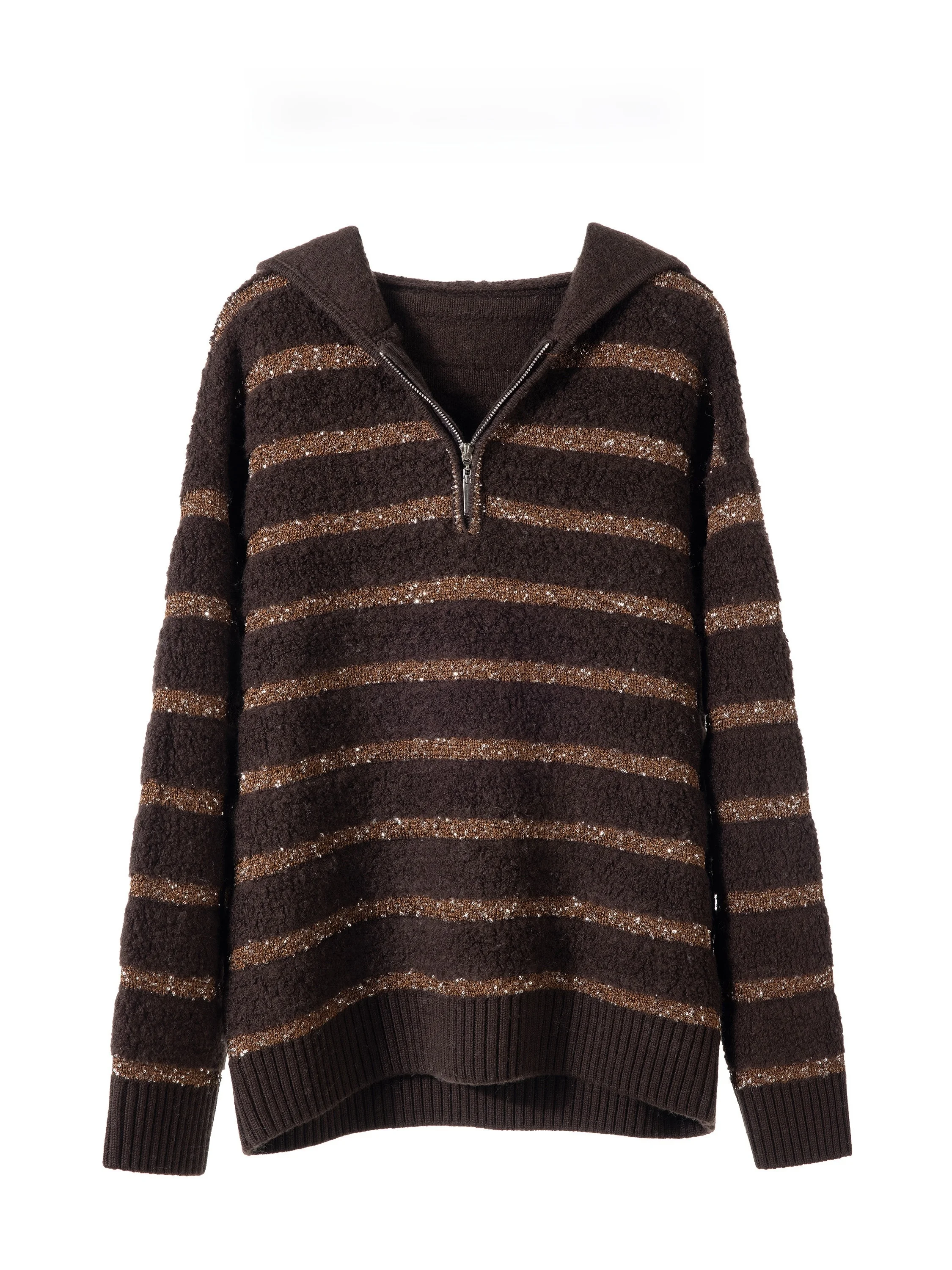 

plus Size Retro Striped Sequin Hoodie Spring New Design f Zip Loose Sweatirt for plus Size Women Comfortable Fitted Hoodie