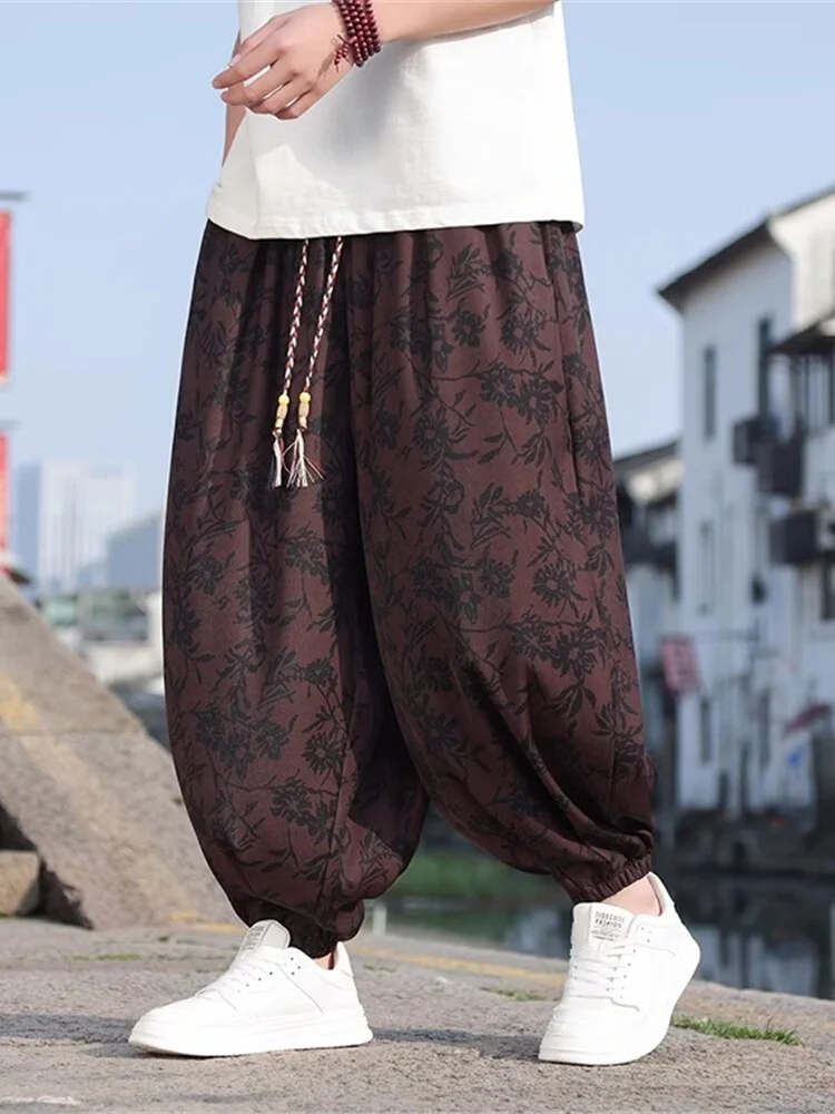 

Мужские широкие брюки-фонарики свободного кроя, повседневные, модные, в китайском стиле, дышащие, удобные, для весны и лета