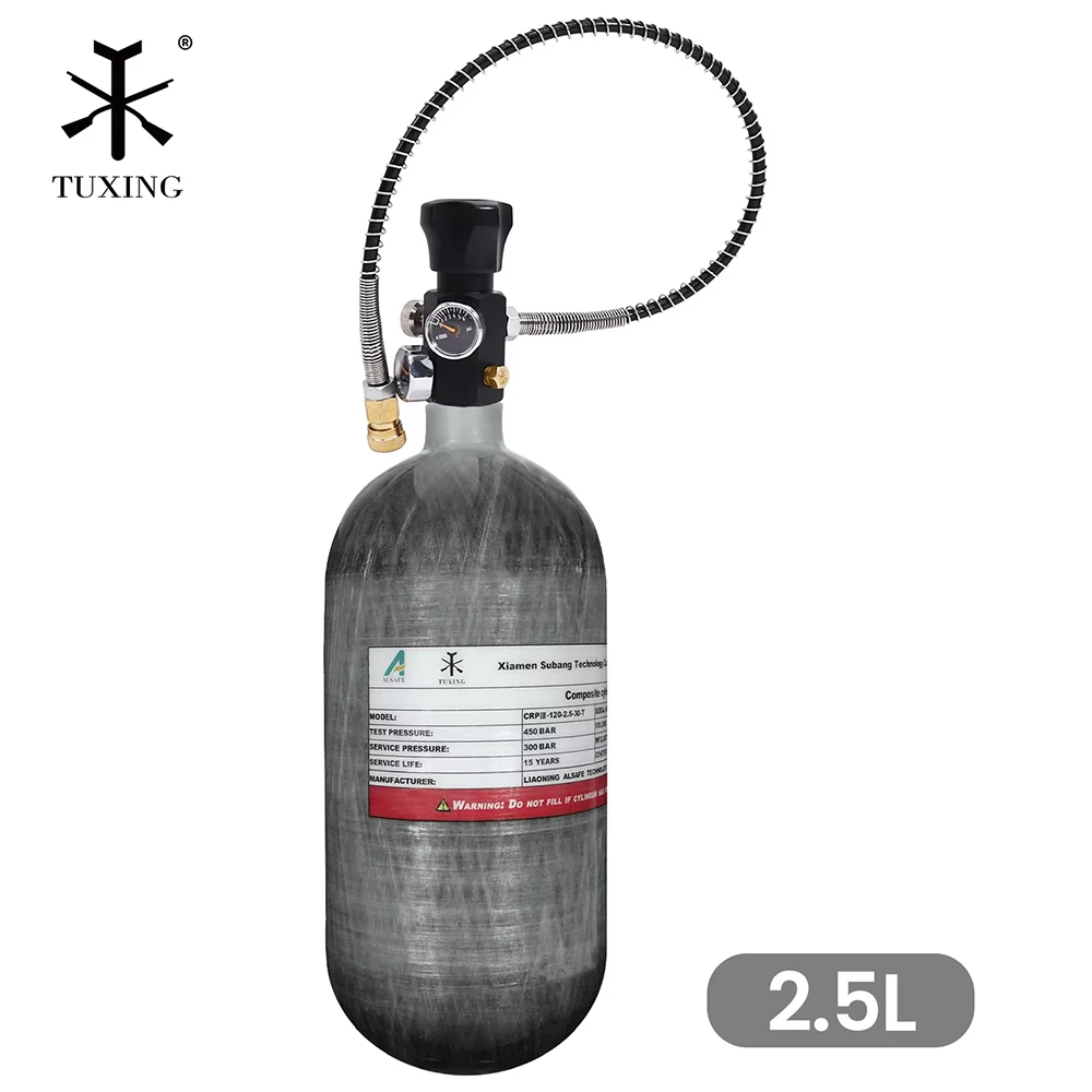 

TUXING 300Bar 2.5L цилиндр из углеродного волокна высокого давления HPA бак с двойным манометром 6000PSI для подводного плавания M18 * 1,5