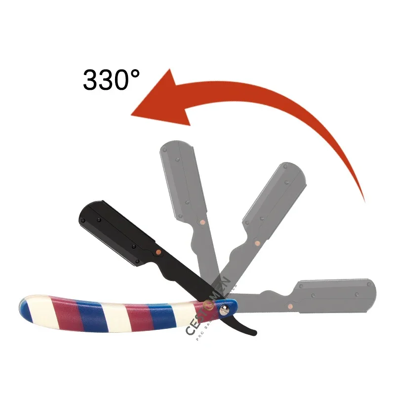 มีดโกนหนวดแบบแมนนวลสำหรับผู้ชายใหม่ล่าสุดด้ามจับลายทางแบบมืออาชีพเครื่องมือโกนหนวดกำจัดขนเครื่องมือที่โกนหนวดพับขอบตรง