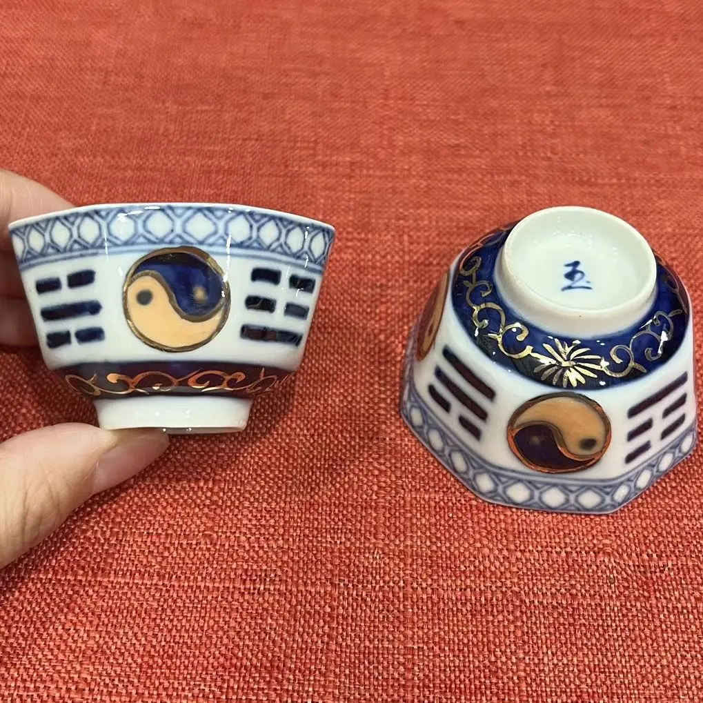 Hand painting Taiji Bagua Blue and White Linglong Kung Fu Tea  Imitated Old Porcelain Tea Cup Wicca Energy Decoration