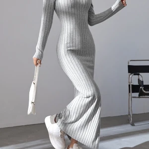 المرأة مثير شبكة الخامس الرقبة عكس الرقبة انقسام اللباس الخريف والشتاء كامل الأكمام مرونة الجسم الأساسية سترة أعلى 5 فساتين محبوكة على البارد - No3